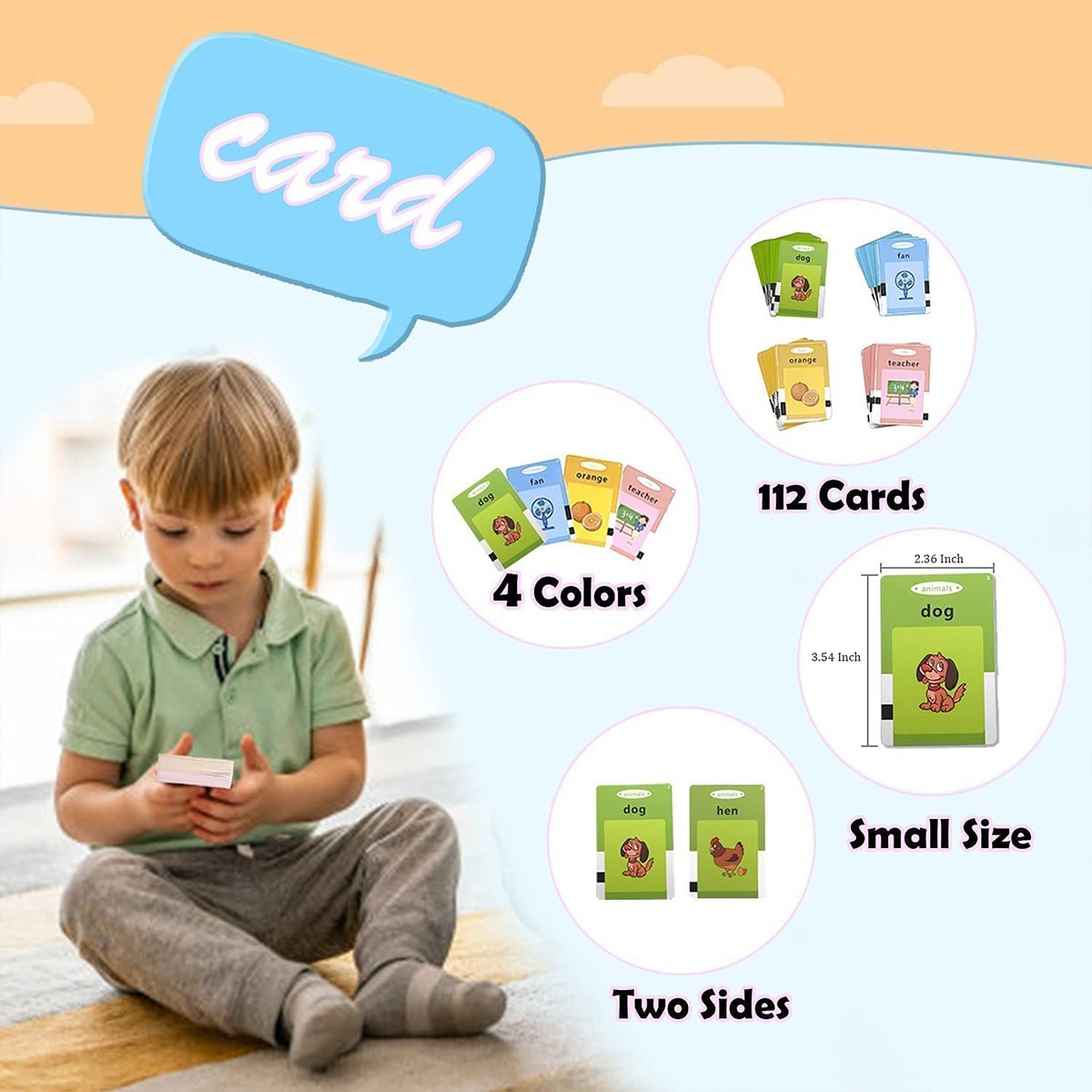 Picture of Talking Flash Cards, Montessori Learning Toy for Toddler, Autism Sensory Product Speech Therapy Toys, Preschool Kindergarten Educational Toy Sight Words- Multicolor