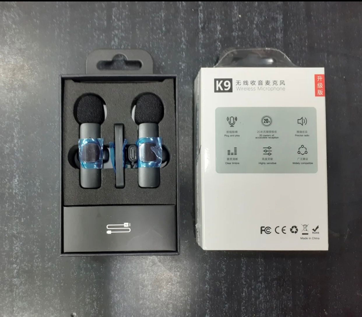 Picture of New K9 Wireless Dual Microphone Professional Lapel Lavalier Microphone Remove Noise For Турe C Microphone- Multicolor