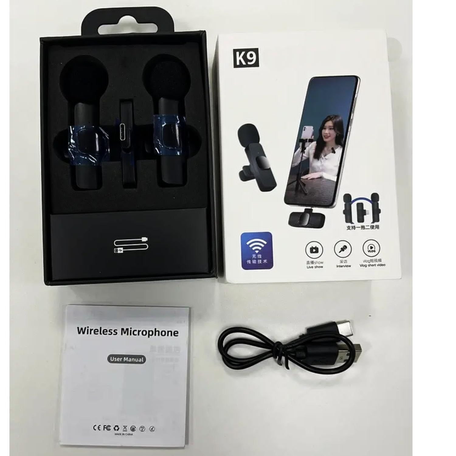 Picture of New K9 Wireless Dual Microphone Professional Lapel Lavalier Microphone Remove Noise For Турe C Microphone- Multicolor