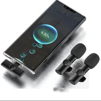 Picture of New K9 Wireless Dual Microphone Professional Lapel Lavalier Microphone Remove Noise For Турe C Microphone- Multicolor