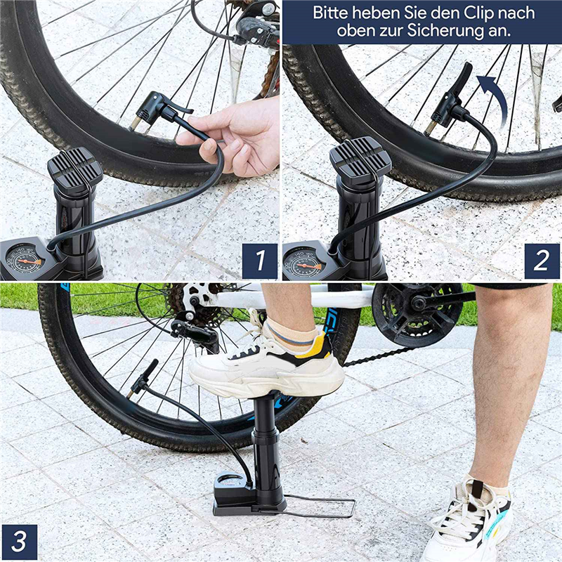Picture of Bicycle Pump Durable Bike Floor Pump Smart Valve Head, Automatically Reversible Presta and Schrader-Multicolor