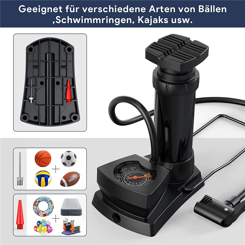 Picture of Bicycle Pump Durable Bike Floor Pump Smart Valve Head, Automatically Reversible Presta and Schrader-Multicolor