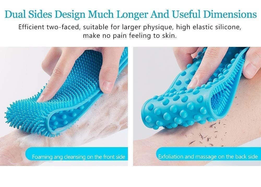 Picture of Silicone Bath Body Brush, Exfoliating Long Silicone Body Back Scrubber Double Side Body Brush Back Washer for Deep Cleaning Bath Towel Brush-Multicolor