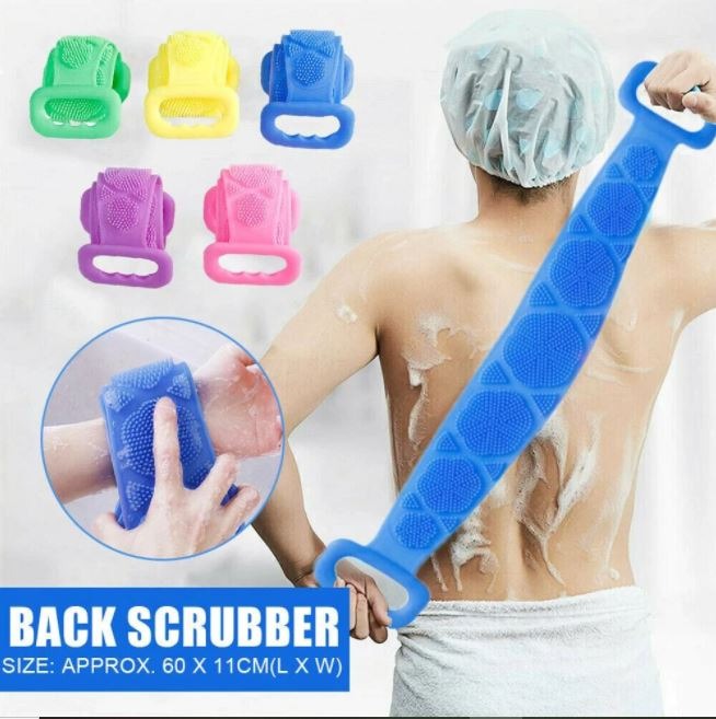 Picture of Silicone Bath Body Brush, Exfoliating Long Silicone Body Back Scrubber Double Side Body Brush Back Washer for Deep Cleaning Bath Towel Brush-Multicolor