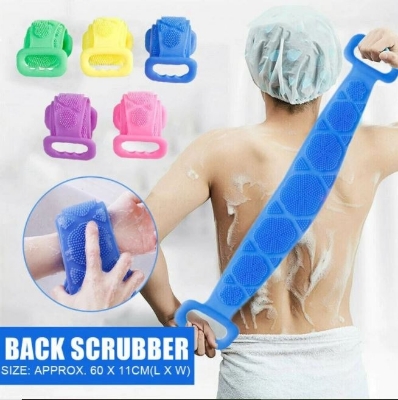 Picture of Silicone Bath Body Brush, Exfoliating Long Silicone Body Back Scrubber Double Side Body Brush Back Washer for Deep Cleaning Bath Towel Brush-Multicolor