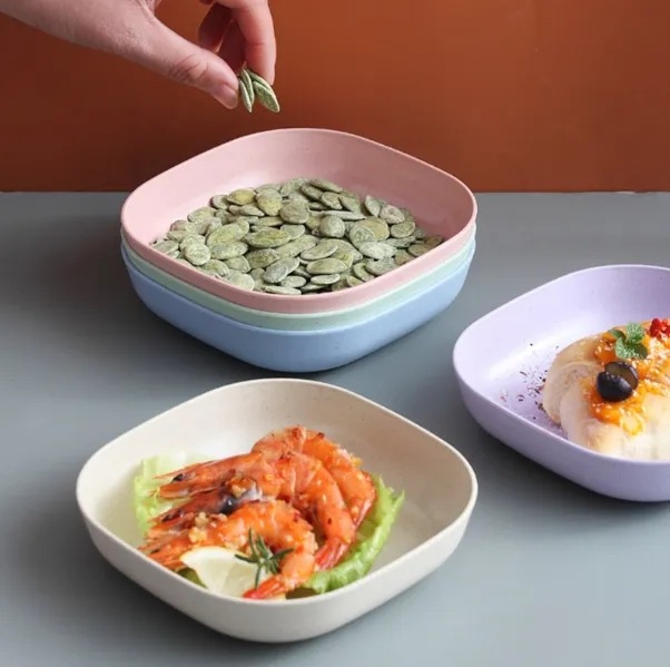 Picture of Plastic Maid 10Pcs Square Dinner Plates With Holder (KD : 324) Different colors in a set ]-Multicolor