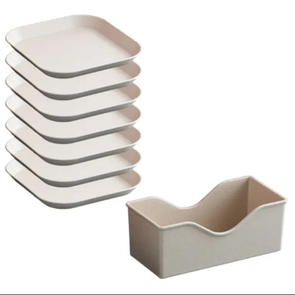 Picture of Plastic Maid 10Pcs Square Dinner Plates With Holder (KD : 324) Different colors in a set ]-Multicolor