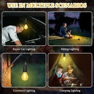 Picture of MODOAO Solar Tent Lights USB Rechargeable Led Camping Lantern ,Outdoor Hanging Light Bulbs with Clip Hook for Camping, Christmas, Decorations, Emergency,Flashlight (1pcs-Multicolor