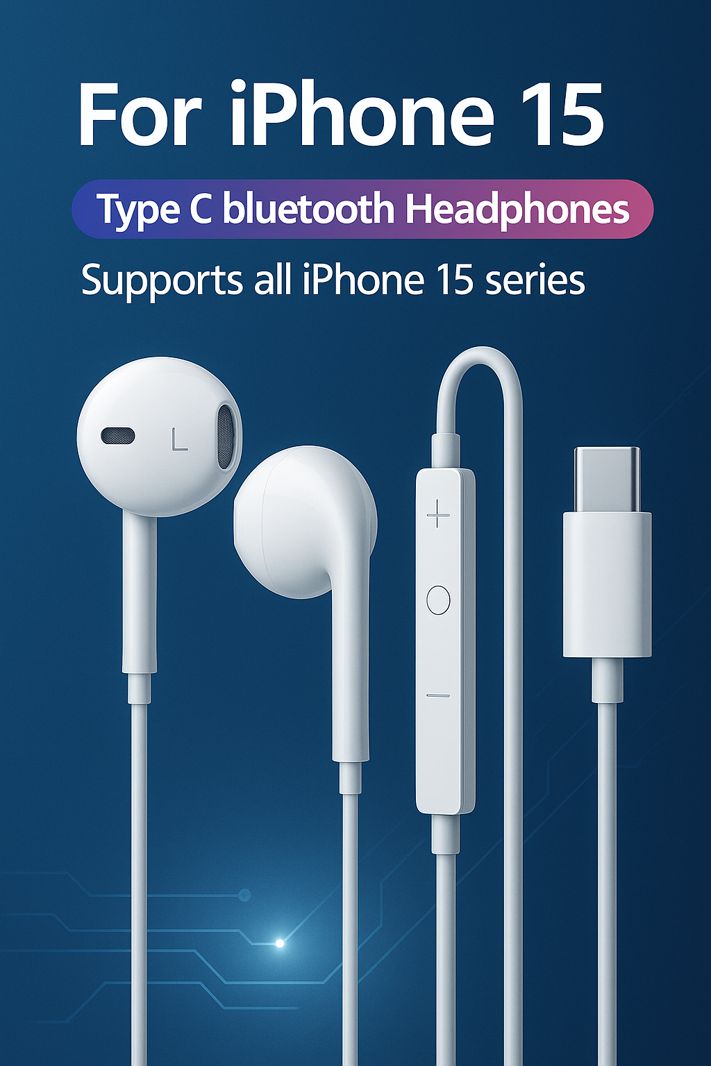Picture of Apple iphone EarPods with Type-C - In-Ear Headphones Earphone for iPhone 13/14/15/16/17 Series Type-C 3.5mm Suitable For Samsung Xiaomi oppo vivo mi realme iPad Tablet-White
