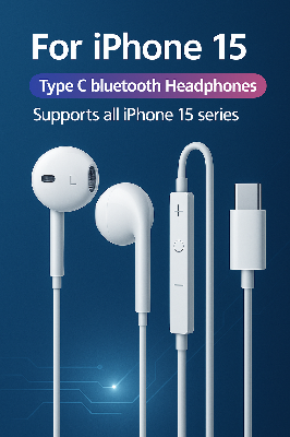 Picture of Apple iphone EarPods with Type-C - In-Ear Headphones Earphone for iPhone 13/14/15/16/17 Series Type-C 3.5mm Suitable For Samsung Xiaomi oppo vivo mi realme iPad Tablet-White