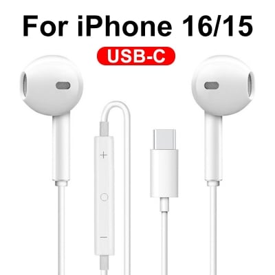 Picture of Apple iphone EarPods with Type-C - In-Ear Headphones Earphone for iPhone 13/14/15/16/17 Series Type-C 3.5mm Suitable For Samsung Xiaomi oppo vivo mi realme iPad Tablet-White