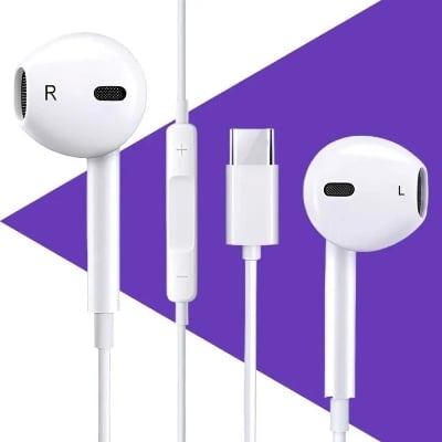 Picture of Apple iphone EarPods with Type-C - In-Ear Headphones Earphone for iPhone 13/14/15/16/17 Series Type-C 3.5mm Suitable For Samsung Xiaomi oppo vivo mi realme iPad Tablet-White