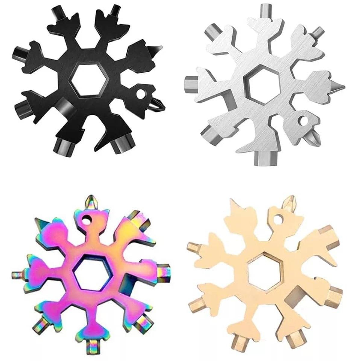 Picture of 18-in-1 Snowflake Multi Tool, Stainless Steel Snowflake Bottle Opener/Flat Phillips Screwdriver Kit/Wrench, Stocking Stuffers for Men(Standard-Stainless Steel)-Multicolor