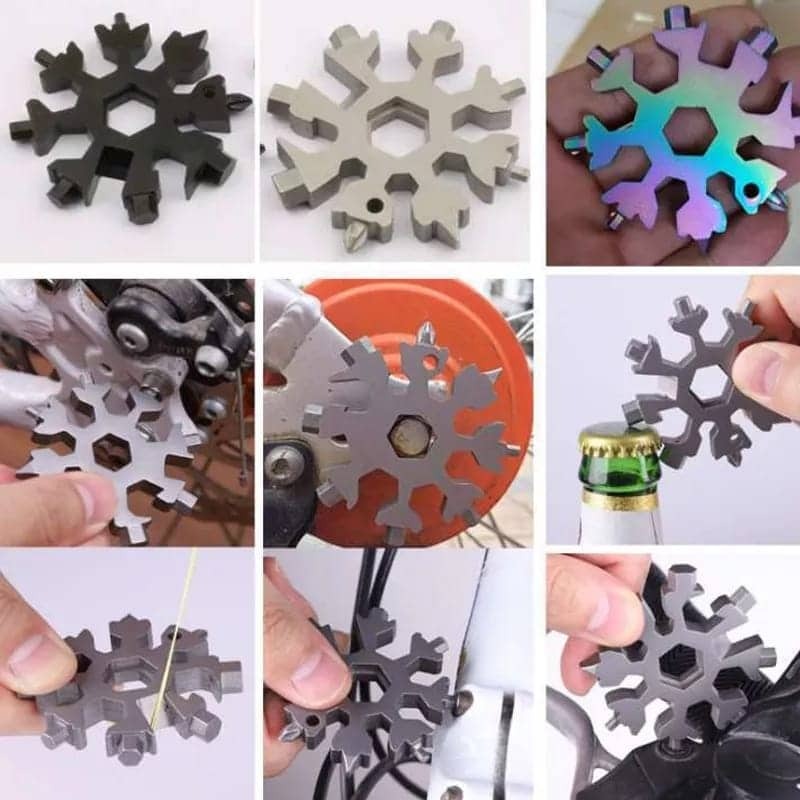 Picture of 18-in-1 Snowflake Multi Tool, Stainless Steel Snowflake Bottle Opener/Flat Phillips Screwdriver Kit/Wrench, Stocking Stuffers for Men(Standard-Stainless Steel)-Multicolor