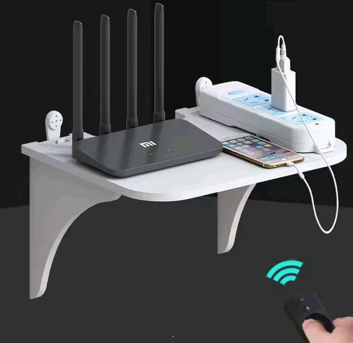 Picture of Router Floating Shelf Hanging Rack Multi Tap Outlet Wifi TV Set Top Box Board Hidden Bracket Storage Organizer Wall Mount Holder