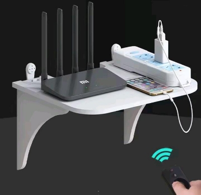 Picture of Router Floating Shelf Hanging Rack Multi Tap Outlet Wifi TV Set Top Box Board Hidden Bracket Storage Organizer Wall Mount Holder