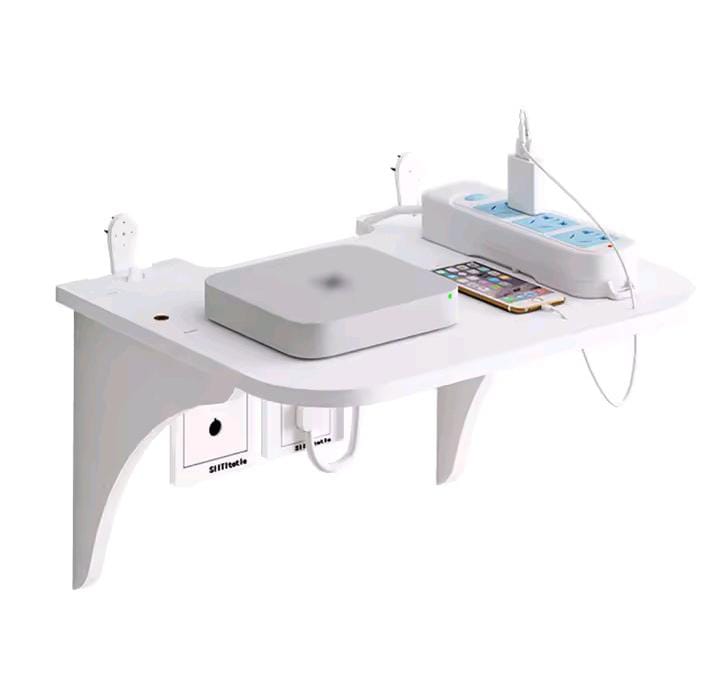 Picture of Router Floating Shelf Hanging Rack Multi Tap Outlet Wifi TV Set Top Box Board Hidden Bracket Storage Organizer Wall Mount Holder