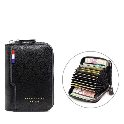 Picture of Business simple Dedit Or Credit Card Holder combination Artificial leather frosted men short multi-functional large-capacity PU zipper wallet-Black