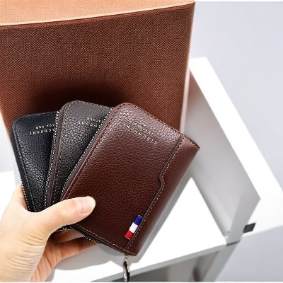 Picture of Business simple Dedit Or Credit Card Holder combination Artificial leather frosted men short multi-functional large-capacity PU zipper wallet-Black