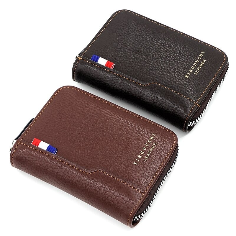 Picture of Business simple Dedit Or Credit Card Holder combination Artificial leather frosted men short multi-functional large-capacity PU zipper wallet-Black