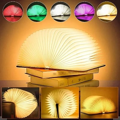 Picture of Foldable Book Lamp - Wooden Paper LED Mood Light, USB Rechargeable Night Light, Bedside Table Lamp, Home Decor Gift for Book Lovers-Multicolor