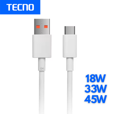 Picture of Tecno Type C Cable - 18W 33W 45W Fast Charger USB C Data  Type C Cable For Tecno Spark 10 20 30 Pro 5G Camon 20 30 40 Pro  Type C Cable-White