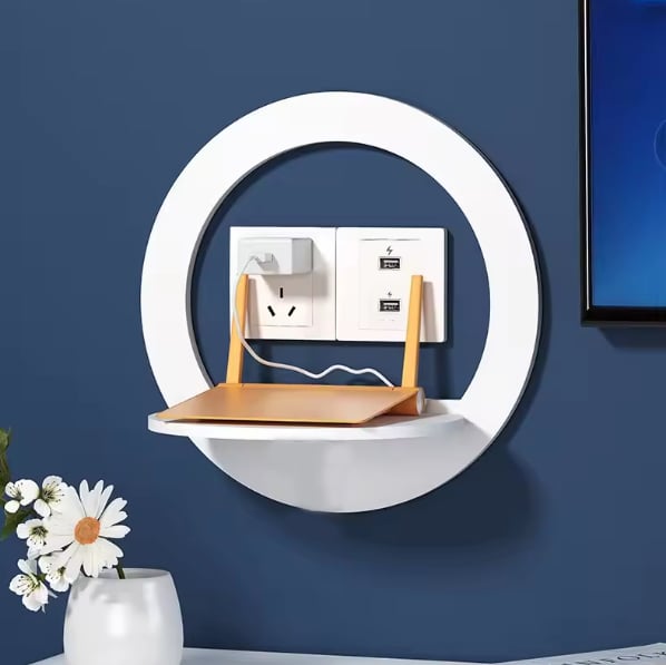 Picture of Router Stand Wall Shelf, No Punching Socket Bracket, Wall-mounted Set-top Box Wifi Stand Wireless Storage Shelf,-Round Wifi Stand