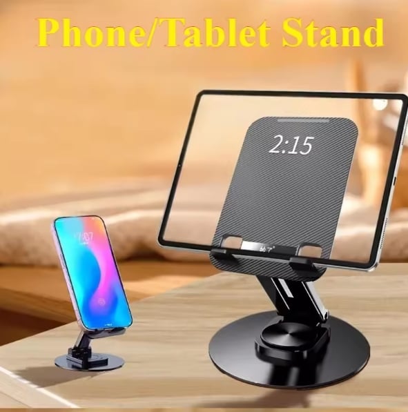 Picture of 360° Rotatable phone Tablet Dual Purpose Holder Adjustable Foldable Desktop Stand, Mobile Stand Holder Compatible For iPhone15 14 ipad Samsung Tablet Stand-Black