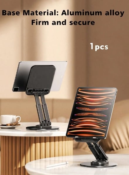 Picture of 360° Rotatable phone Tablet Dual Purpose Holder Adjustable Foldable Desktop Stand, Mobile Stand Holder Compatible For iPhone15 14 ipad Samsung Tablet Stand-Black