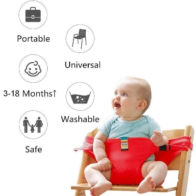 Picture of Foldable Portable High Chair for Babies & Toddlers - Compact Travel Harness Seat with Adjustable Straps, Safety Baby Travel Essential-Multicolor
