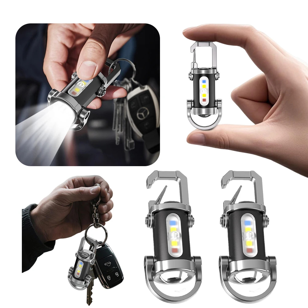 Picture of Portable Rechargeable Bright Keychain Flashlight, Mini USB LED Keychain Work Light Flashlights, Lighting Modes, for Camping, Searching and Hiking-Multicolor
