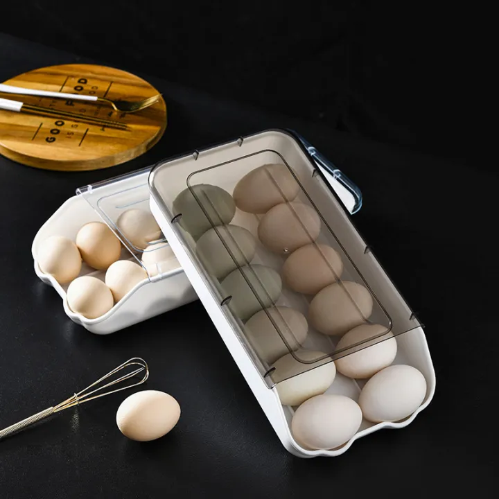 Picture of Rolling egg holder, Egg organizer for refrigerator, Stackable kitchen egg storage, Plastic organizer, Fridge container-Multicolor