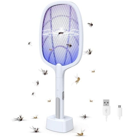 Picture of Retractable Mosquito Killer GeckoMan Rotating Head Electric Fly Swatter Racket Rechargeable Bug Zapper Racket Bug Zapper Indoor Fly Zapper Mosquito Zapper Flies Killer for Indoors, with a Telescopic Extension-Multicolor