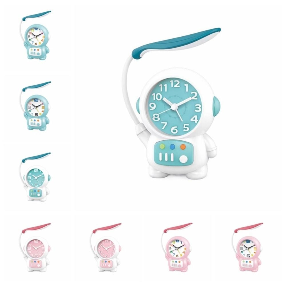 Picture of Gifts Plastic Astronaut Desk Lamp Cartoon Space Theme Decor Glowing Alarm Clock Battery Powered Removable Tabletop Clock Eye Protection-Multicolor