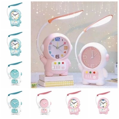 Picture of Gifts Plastic Astronaut Desk Lamp Cartoon Space Theme Decor Glowing Alarm Clock Battery Powered Removable Tabletop Clock Eye Protection-Multicolor