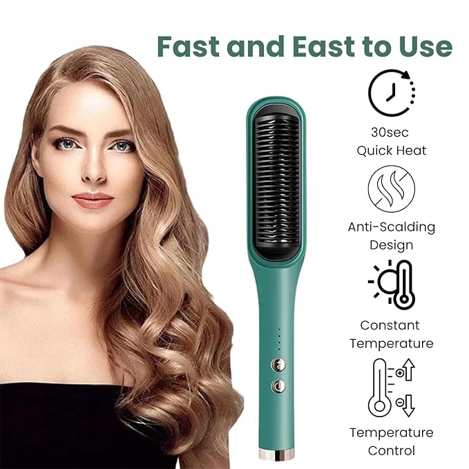 Picture of Hair Iron, Brush, Heat Brush, Straight Curling Iron, Brush, Comb Hair Iron, Portable, Quick Styling, 2-Way Continuous Use, Compact, Anti-Static, Rapid Heating, PSE Certified, Japanese Manual-Multicolor