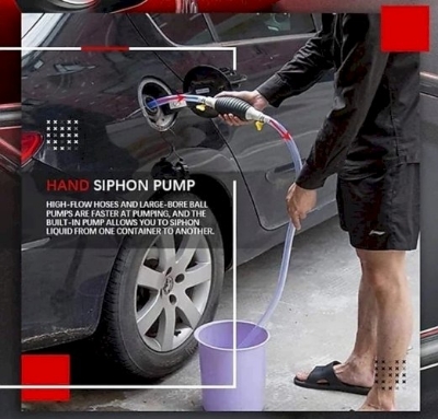 Picture of Handy Manual Gas & Oil Transfer Pump – Multi-Purpose Hand Straw Liquid Pump with Stop Switch For Car Fuel, Gasoline, Diesel, Kerosene & Fish Tank Water Changer, Portable Non-Electric Liquid Transfer Tool-Multicolor