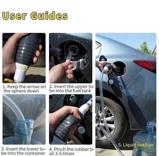Picture of Handy Manual Gas & Oil Transfer Pump – Multi-Purpose Hand Straw Liquid Pump with Stop Switch For Car Fuel, Gasoline, Diesel, Kerosene & Fish Tank Water Changer, Portable Non-Electric Liquid Transfer Tool-Multicolor