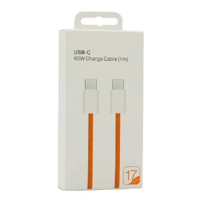 Picture of Original iphone 17 Pro Max Cable High Quality Orange Color Braided PD 60W USB C to USB C Fast Charging Cable Charger Data Cable for iPhone 17 Pro Max