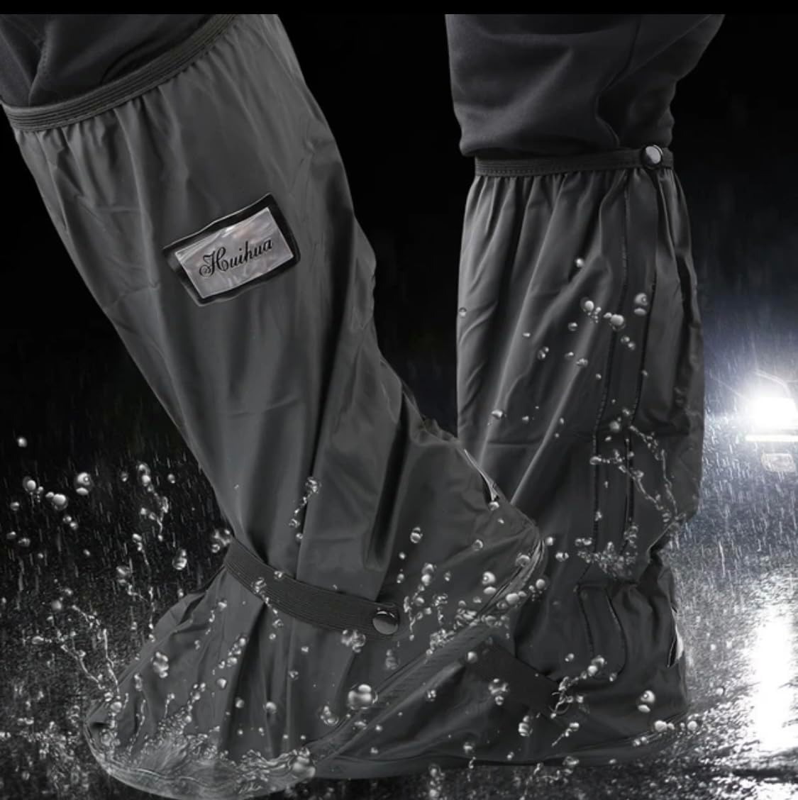 Picture of Waterproof Shoe Covers Motorcycle Rain Shoe Cover Reusable Rain Boot Rainproof Shoes Cover for Men and Women-Black