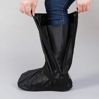 Picture of Waterproof Shoe Covers Motorcycle Rain Shoe Cover Reusable Rain Boot Rainproof Shoes Cover for Men and Women-Black