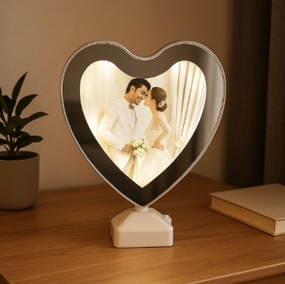 Picture of Magic Mirror Heart Shape Photo Frame with LED Light-Multicolor