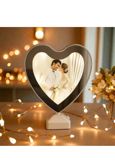 Picture of Magic Mirror Heart Shape Photo Frame with LED Light-Multicolor