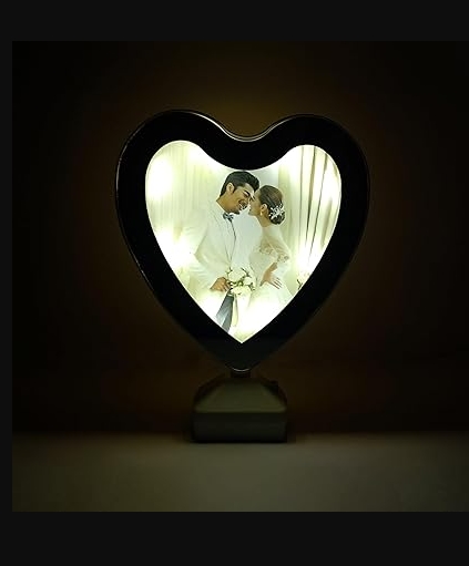 Picture of Magic Mirror Heart Shape Photo Frame with LED Light-Multicolor