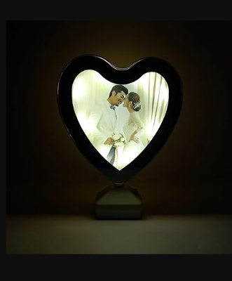 Picture of Magic Mirror Heart Shape Photo Frame with LED Light-Multicolor