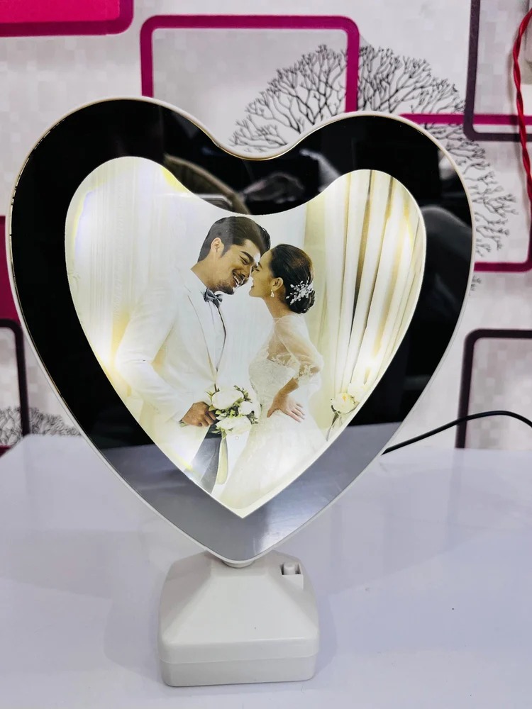 Picture of Magic Mirror Heart Shape Photo Frame with LED Light-Multicolor