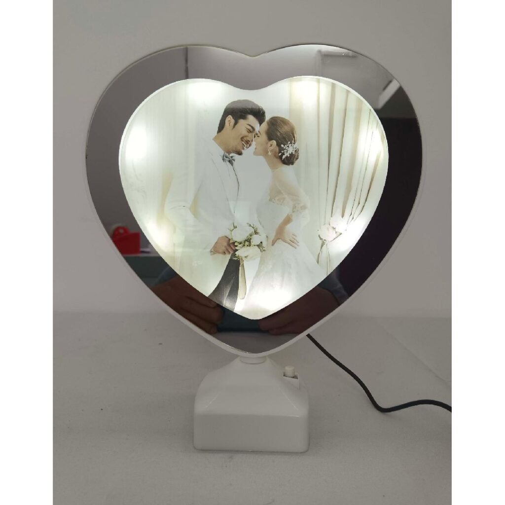 Picture of Magic Mirror Heart Shape Photo Frame with LED Light-Multicolor
