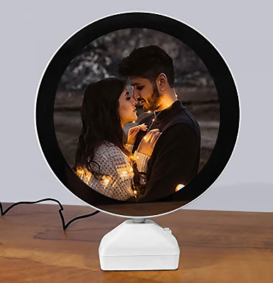 Picture of Heart Beat Plastic Round Magic Mirror Tabletop Customized Photo Frame (White) For Valentines Day Gifts, Anniversary, Birthday,-Multicolor