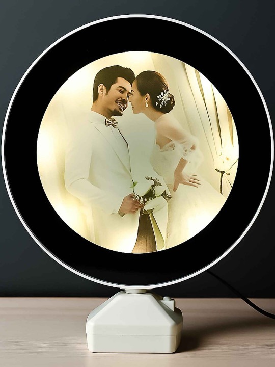 Picture of Heart Beat Plastic Round Magic Mirror Tabletop Customized Photo Frame (White) For Valentines Day Gifts, Anniversary, Birthday,-Multicolor