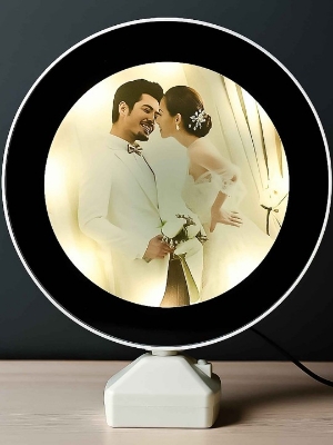 Picture of Heart Beat Plastic Round Magic Mirror Tabletop Customized Photo Frame (White) For Valentines Day Gifts, Anniversary, Birthday,-Multicolor